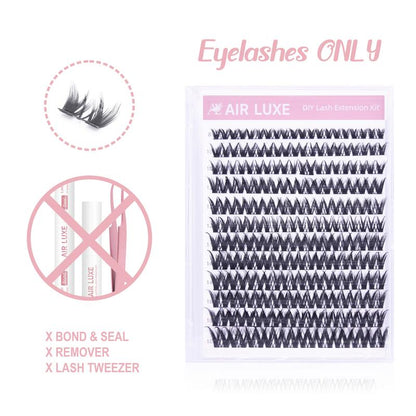 AIR LUXE DIY Lash Clusters Kit 144 Pcs Ultra Dense Volume Extensions Waterproof Long Wear Flawless Salon Result for Beginners Beginner Friendly Ultra Thin Invisible Band