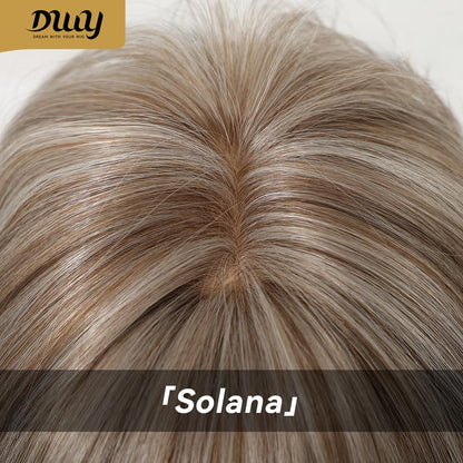 Solana C-DWY New Technology! Bionic Silk Top 20-Inch Long Wave Light Brown Glueless Synthetic Wig with Bangs for Women High-Quality Premium Fiber Easy Wear Comfortable Fit