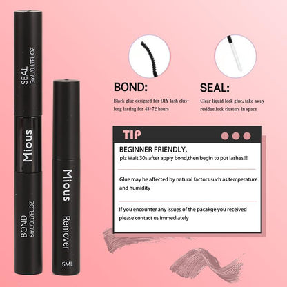 Mious Z-11 with DIY Eyelashes Extension Kit Bond and Seal Eyelash Glue and Lash Remover Beginner Friendly Individual Lashes Waterproof and Long Lasting Makeup for Girl Lash Clusters Kit Waterproof Lash Clusters Cosmetic Lashes Clusters