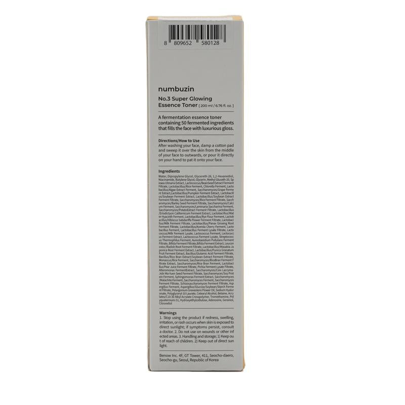 NUMBUZIN - NO. 3 SUPER GLOWING ESSENCE TONER 200ML Skincare Exfoliant Glycerin Nourishing Smoother Moisturize Moisture Comfort Skin Repair Moisturizer Hydrate Hydrating Moisturizing