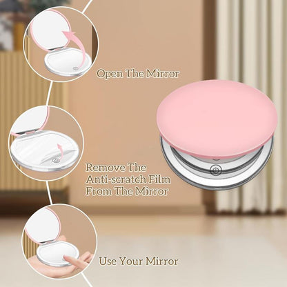 CENPIN Portable Foldable Makeup Mirror, 1 Count Glam Travel Makeup Mirror with LED Light, Compact Cosmetic Mirror for Women, Pocket Size Makeup Tools, Travel Hand Mirror