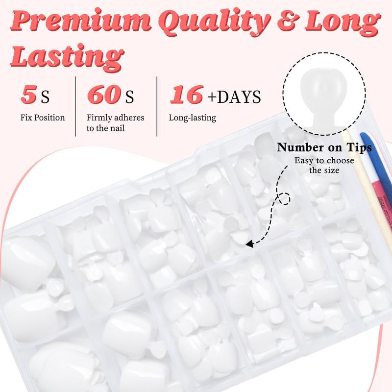 168PCS Press on Toenails for Women, White Short Square Fake Toe Nails with Glue Tabs, Acrylic False Toenail Tips, Full Cover Artificial Toe Nails for DIY Pedicure at Home
