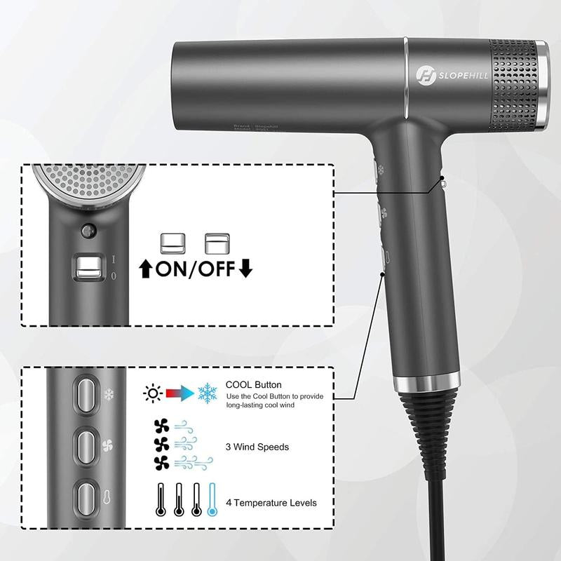 Slopehill Hair Dryer with Unique Brushless Motor | Intelligent Fault Diagnosis | Innovative Microfilter | Oxy Active Technology | Led Display (Grey) Christmas Gifts Holiday Gift