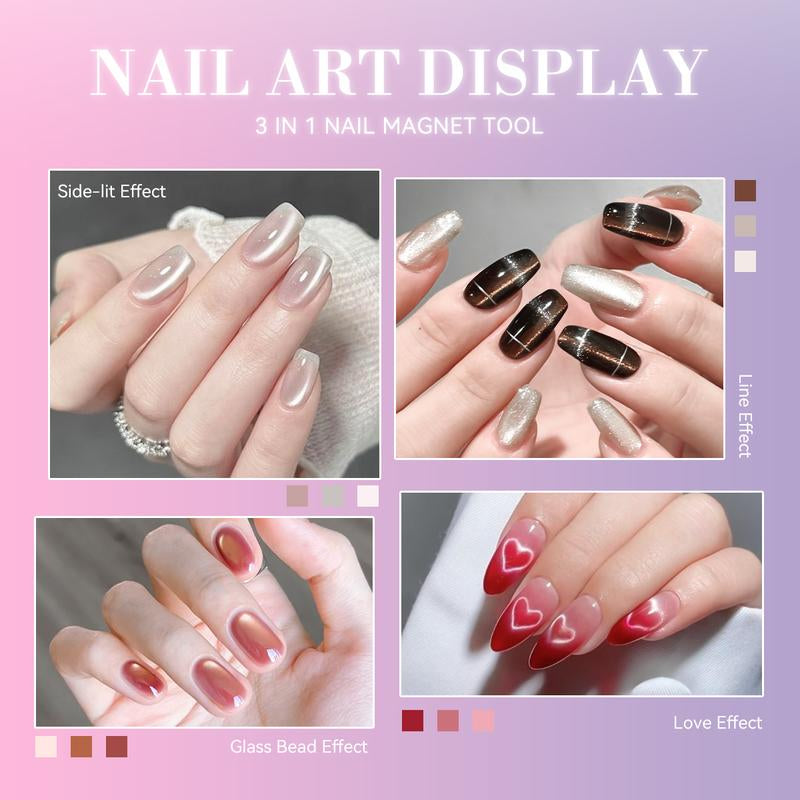 3 in 1 Nail Magnet Tool, Upgraded Nail Magnet Pens, Multi-Function Magnet Stick 3D Magnetic Cat Eye Gel Polish Nail Art, for Salon, Studio or Home,Christmas Gifts