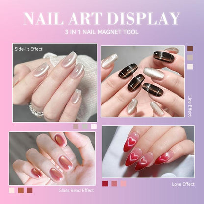 3 in 1 Nail Magnet Tool, Upgraded Nail Magnet Pens, Multi-Function Magnet Stick 3D Magnetic Cat Eye Gel Polish Nail Art, for Salon, Studio or Home,Christmas Gifts