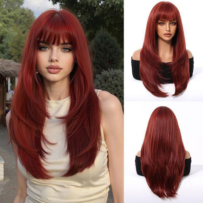 Long Wig with Bangs for Women, Layered Hairstyle Synthetic Heat Resistant for Daily Party Use 26 Inch