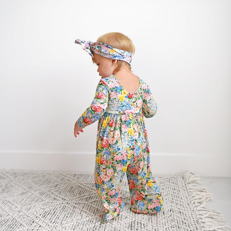 Joanna WIDE LEG ROMPER for Kids - Soft Bamboo Viscose Floral Print - Easy on off Design - Sizes 12M to 8 - Comfortable Everyday Wear