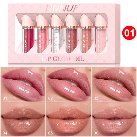 DUNUF MAKEUP 6Pc Glow Reviver Lip Oil Set Long Lasting Hydrating Lip Stain Nourishing Hydrating High-Shine Glimmer Finish Sheer Pink Non-Sticky 12 HR Hydration Candy Coded Lip Oil Gloss Long-Lasting Waterproof Lipgloss Non-Fading Non-Stick Lip Glaze