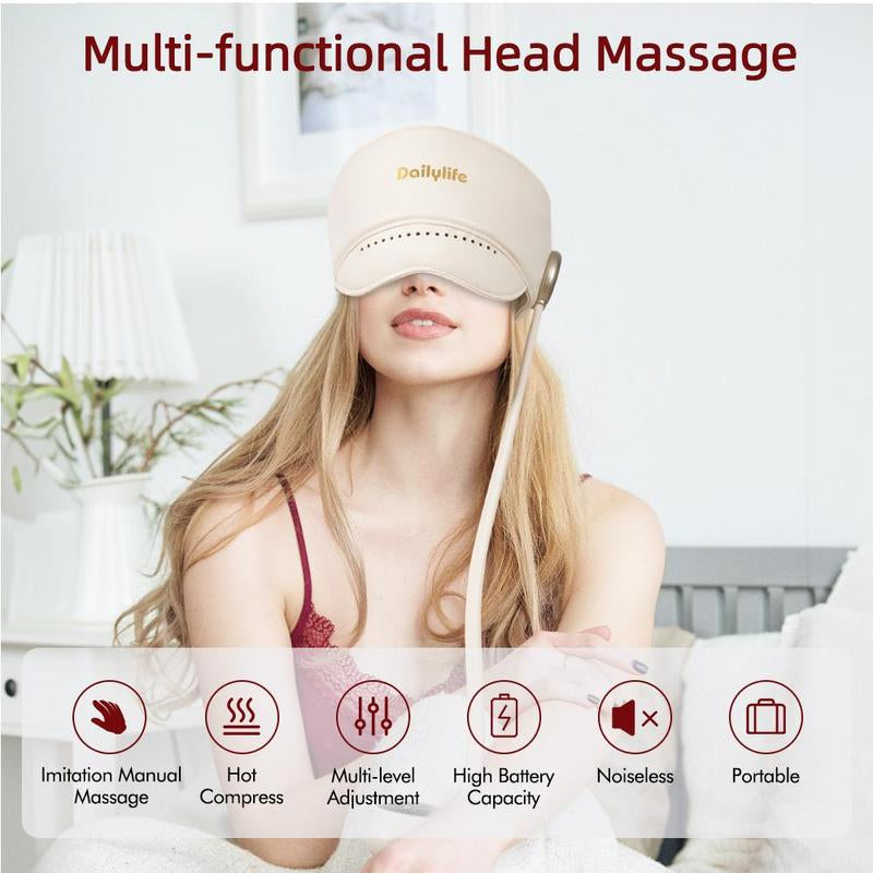 Head Massager with Heated Eye Mask, Adjustable Velcro Design for Muscle Relaxation, Migraine Relief Portable 360° Deep Massage Tool Perfect Gift for Any Occasion