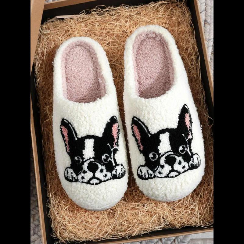 Women'S Cartoon Dog Print Plush Slippers, 1 Pair Casual Soft Comfortable Non-Slip Soft Home Slippers, Warm Slippers for Indoor & Outdoor Use for All Seasons