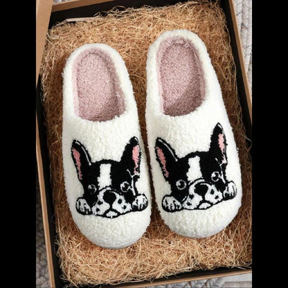 Women'S Cartoon Dog Print Plush Slippers, 1 Pair Casual Soft Comfortable Non-Slip Soft Home Slippers, Warm Slippers for Indoor & Outdoor Use for All Seasons