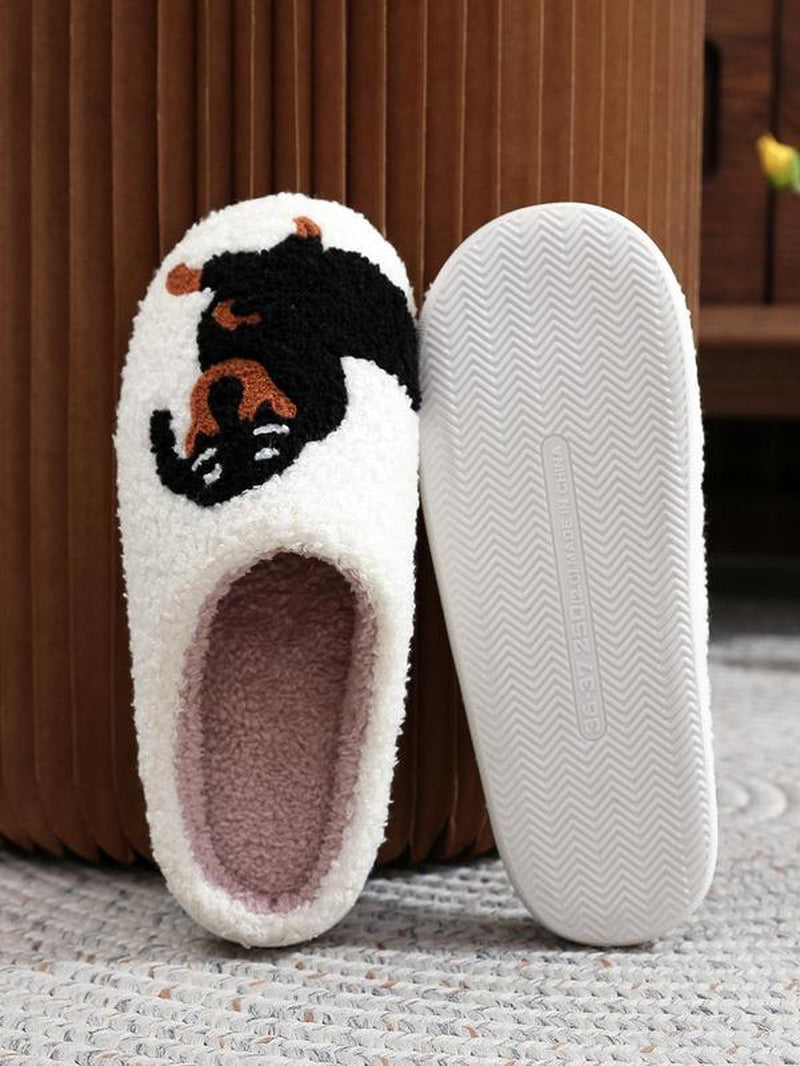 Women'S Cartoon Dog Print Plush Slippers, 1 Pair Casual Soft Comfortable Non-Slip Soft Home Slippers, Warm Slippers for Indoor & Outdoor Use for All Seasons