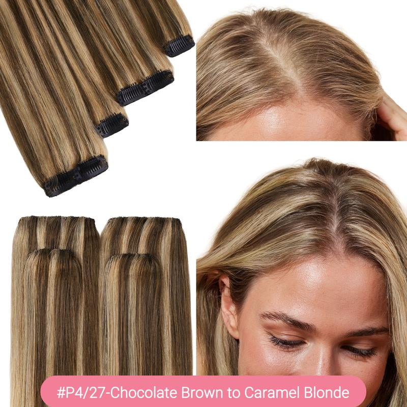 GOO GOO Scalp Hair Fill-Ins Clip-In Short Hair Extensions Real Human Hair, Thinning Hair Fill-Ins Natural Look Volumizer for Women