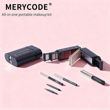 Merycode All-In-One Makeup Set Kit - Compact Travel Beauty Box with 10 Eyeshadows 5 Lipsticks 2 Blushes Eyeliner Brow Pencil Mascara & Brushes Waterproof Berry Daily Cosmetic Flawless