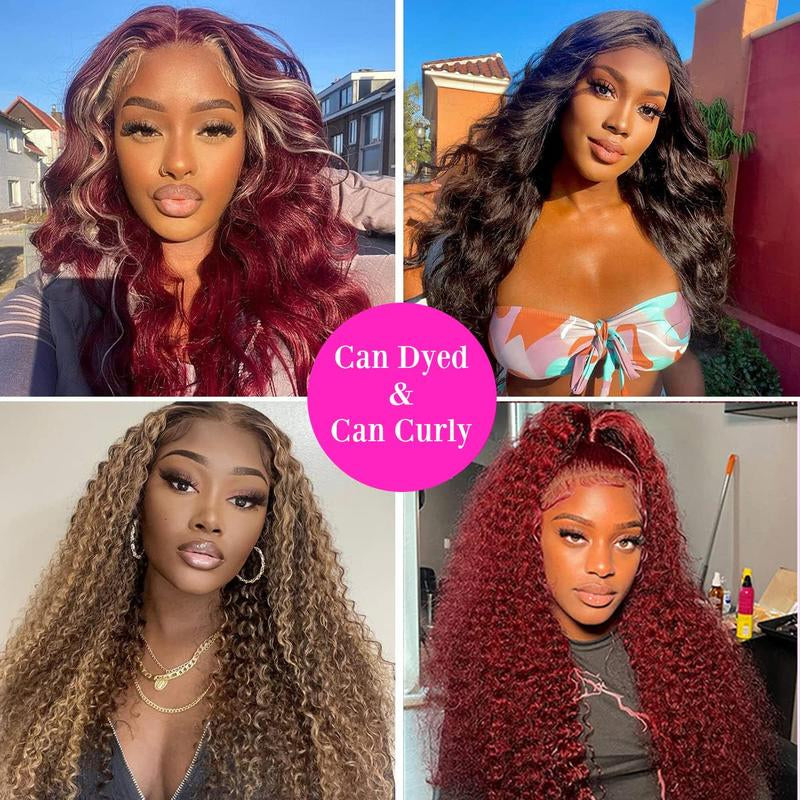 36 Inch 99J Burgundy Wine Red Human Hair Wig with 13X4 HD Transparent Lace Front - 180% Density Body Wave 13X6 Looking Frontal Wig Suitable for Women, Pre Plucked with Baby Hair