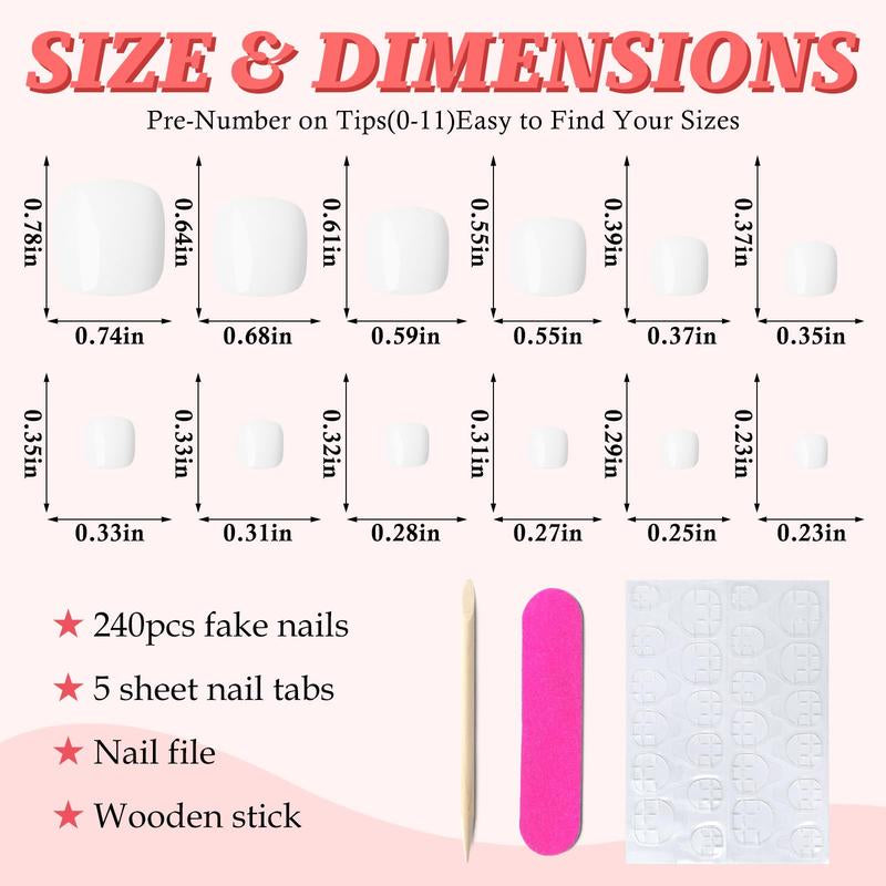 168PCS Press on Toenails for Women, White Short Square Fake Toe Nails with Glue Tabs, Acrylic False Toenail Tips, Full Cover Artificial Toe Nails for DIY Pedicure at Home
