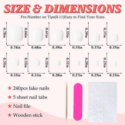 168PCS Press on Toenails for Women, White Short Square Fake Toe Nails with Glue Tabs, Acrylic False Toenail Tips, Full Cover Artificial Toe Nails for DIY Pedicure at Home