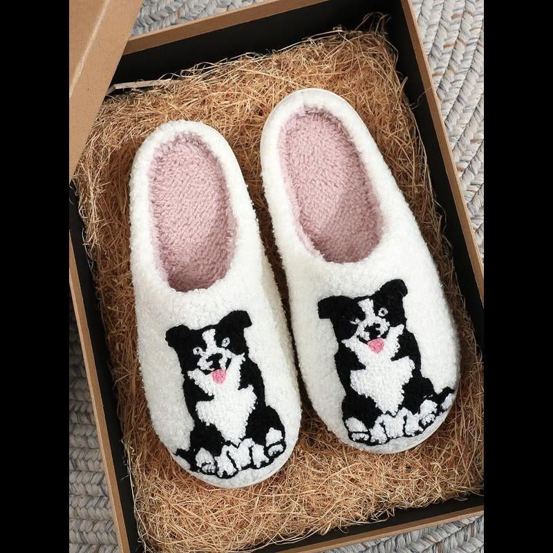Women'S Cartoon Dog Print Plush Slippers, 1 Pair Casual Soft Comfortable Non-Slip Soft Home Slippers, Warm Slippers for Indoor & Outdoor Use for All Seasons