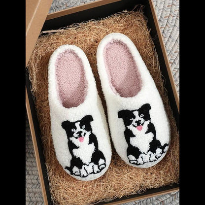 Women'S Cartoon Dog Print Plush Slippers, 1 Pair Casual Soft Comfortable Non-Slip Soft Home Slippers, Warm Slippers for Indoor & Outdoor Use for All Seasons