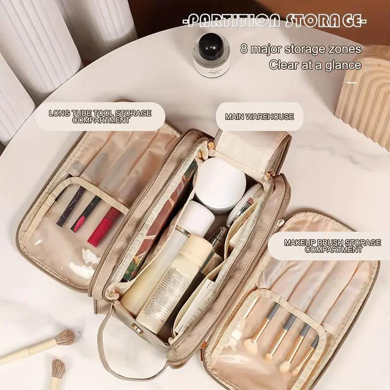 Large Capacity Makeup Bag with Compartments 1 Count Portable Cosmetic Storage Bag Zipper Makeup Organizer Pouch Waterproof Versatile for Travel Outing Daily Use
