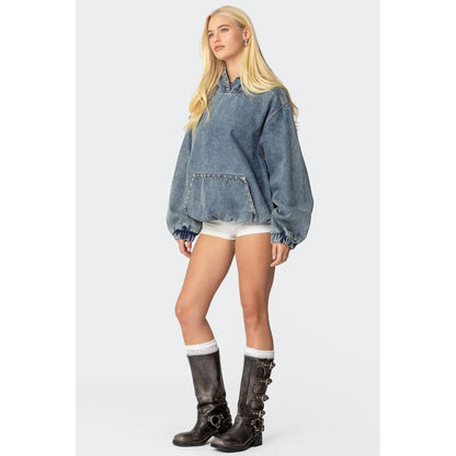 Marney Oversized Studded Denim Hoodie