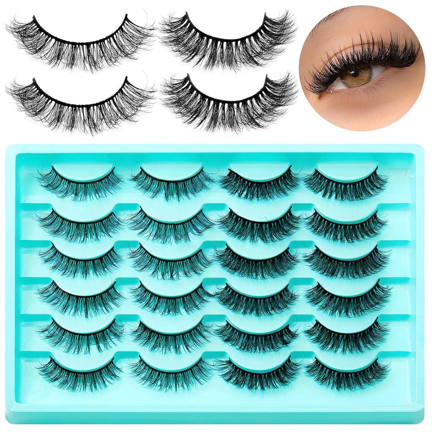 12 Pairs Faux Mink Lashes Wispy Lashes 8D Curl Volume False Eyelashes Flully Eye Lash Extesnion Fake Lashes 2 Style Pack Natural Look Fake Eyelash with Tweezers for Women Girls