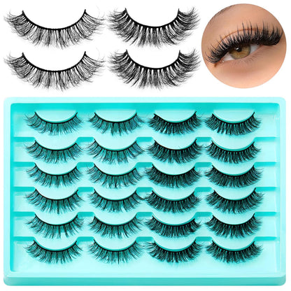 12 Pairs Faux Mink Lashes Wispy Lashes 8D Curl Volume False Eyelashes Flully Eye Lash Extesnion Fake Lashes 2 Style Pack Natural Look Fake Eyelash with Tweezers for Women Girls