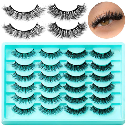 12 Pairs Faux Mink Lashes Wispy Lashes 8D Curl Volume False Eyelashes Flully Eye Lash Extesnion Fake Lashes 2 Style Pack Natural Look Fake Eyelash with Tweezers for Women Girls
