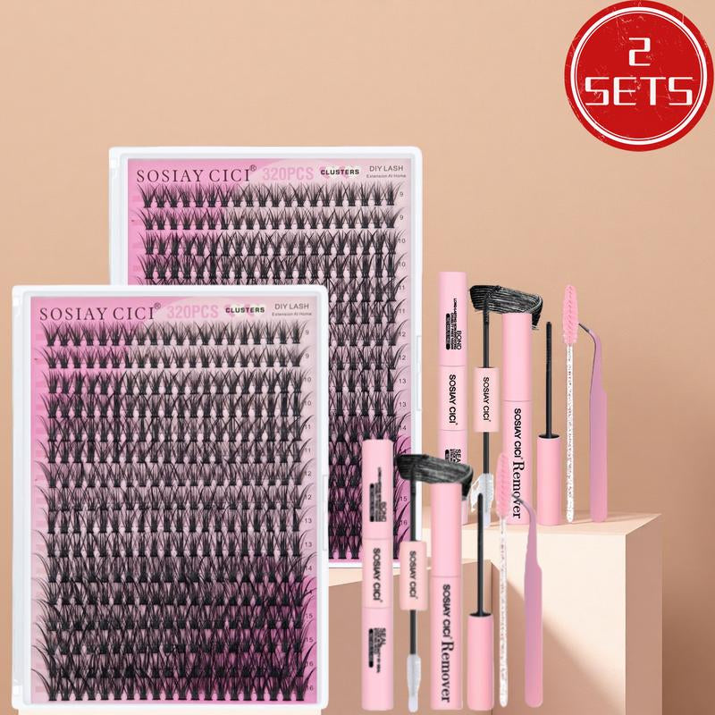 SOSIAYCICI Eyelash Lash Clusters Kit 40D Volume Lash Clusters 320Pcs Eyelash Clusters Waterproof DIY Lash Extension Kit with Lash Bond and Seal Lash Remover Applicator HOLIDAYHAUL Tiktok(9-16Mix)
