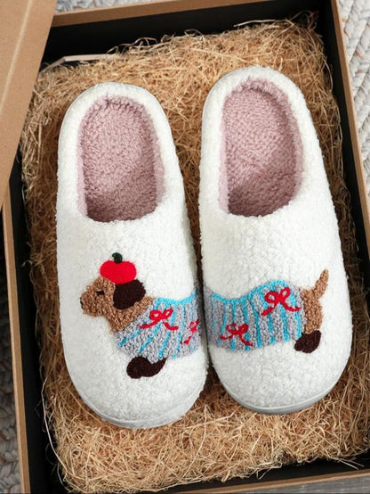 Women'S Cartoon Dog Print Plush Slippers, 1 Pair Casual Soft Comfortable Non-Slip Soft Home Slippers, Warm Slippers for Indoor & Outdoor Use for All Seasons