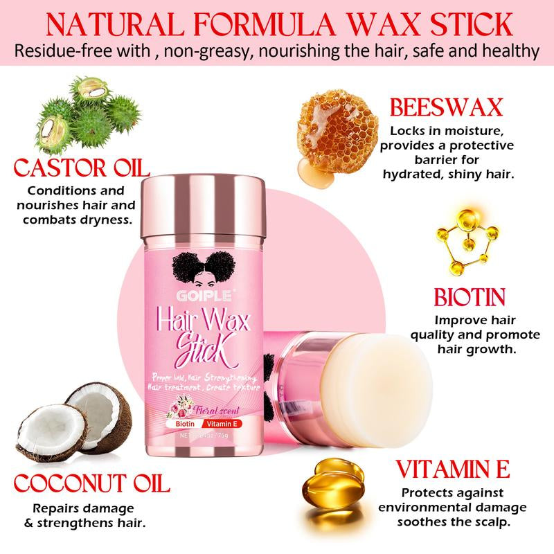 7 Counts Wax Stick Hair Pomade for Women Men Strong Hold Smooth Slick Styling Tackles Flyaways Frizz with Edge Brush Hair Comb Set Gel Haircare Daily