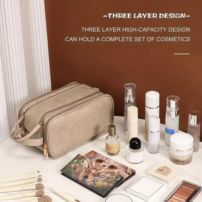 Large Capacity Makeup Bag with Compartments 1 Count Portable Cosmetic Storage Bag Zipper Makeup Organizer Pouch Waterproof Versatile for Travel Outing Daily Use