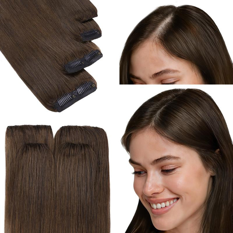 GOO GOO Scalp Hair Fill-Ins Clip-In Short Hair Extensions Real Human Hair, Thinning Hair Fill-Ins Natural Look Volumizer for Women