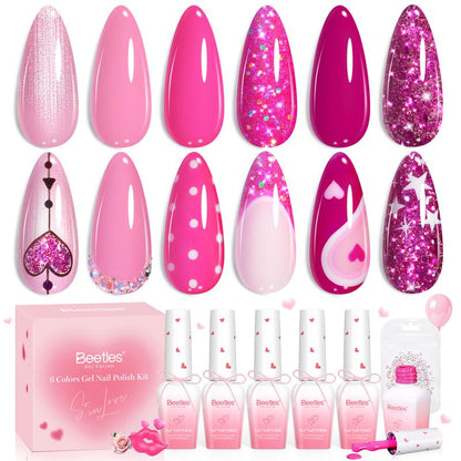 【Ideal Gift】Beetles HEARTBEAT Gel Nail Polish Nail Art DIY Manicure Kit, Best Gift Choice for Women and Girls Cutics