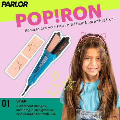 Popiron Hair Straightener & First 3D Image Hair Imprinting Iron - Comes with 5 Different Plates Including Crimper, and 3 Fun Shapes. Perfect Hot Tool for Hair Art or Festival Hair!