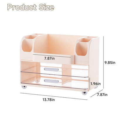 Makeup Organizer for Vanity with 2 Large Drawers,Cosmetic Display Case with Brush Holders, Easy to Storage for Bathroom Countertop Skincare,Desk Office Supplies,Gift, Pink, Jewelry Organizer