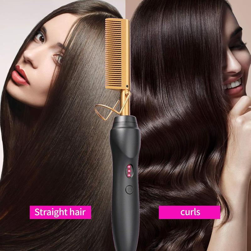Ceramic Electric Hot Comb Hair Straightener & Pressing Comb for Natural Black Hair Beard & Wigs PTC Heating 3 Gear Temperature 30 Sec Fast Heat Perfect Holiday Gift