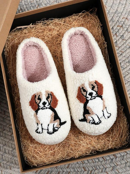 Women'S Cartoon Dog Print Plush Slippers, 1 Pair Casual Soft Comfortable Non-Slip Soft Home Slippers, Warm Slippers for Indoor & Outdoor Use for All Seasons