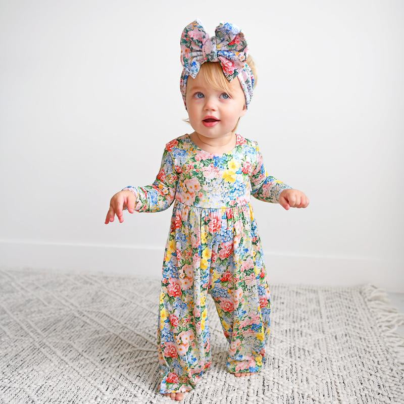 Joanna WIDE LEG ROMPER for Kids - Soft Bamboo Viscose Floral Print - Easy on off Design - Sizes 12M to 8 - Comfortable Everyday Wear